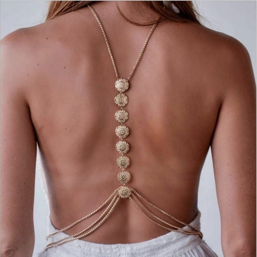 Body Chains | Asphire Asphire Bohemian Coin Body Chain Sexy Back Necklace Jewelry Beach Body Accessories For Women Layered Harness Bikini Chain