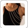 Body Chains | YienDoo Yiendoo Sexy Harness Body Chain Boho Gold Necklace Choker Shoulder Chain Multi Row Chunky Cuban Arm Chain Unique Layered Shoulder Necklace Body Chain Jewelry Accessories For Women Girls