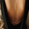 Body Chains | JEWEKY Jeweky Rhinestones Body Chain Crystal Back Necklace Sparkly Bridal Silver Body Jewelry For Women And Girls