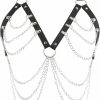 Body Chains | Obmyec Obmyec Sexy Punk Leather Body Chain Harness Bikini Bra Body Chain Black Layered Chest Chains Nightclub Prom Body Accessories For Women And Girls