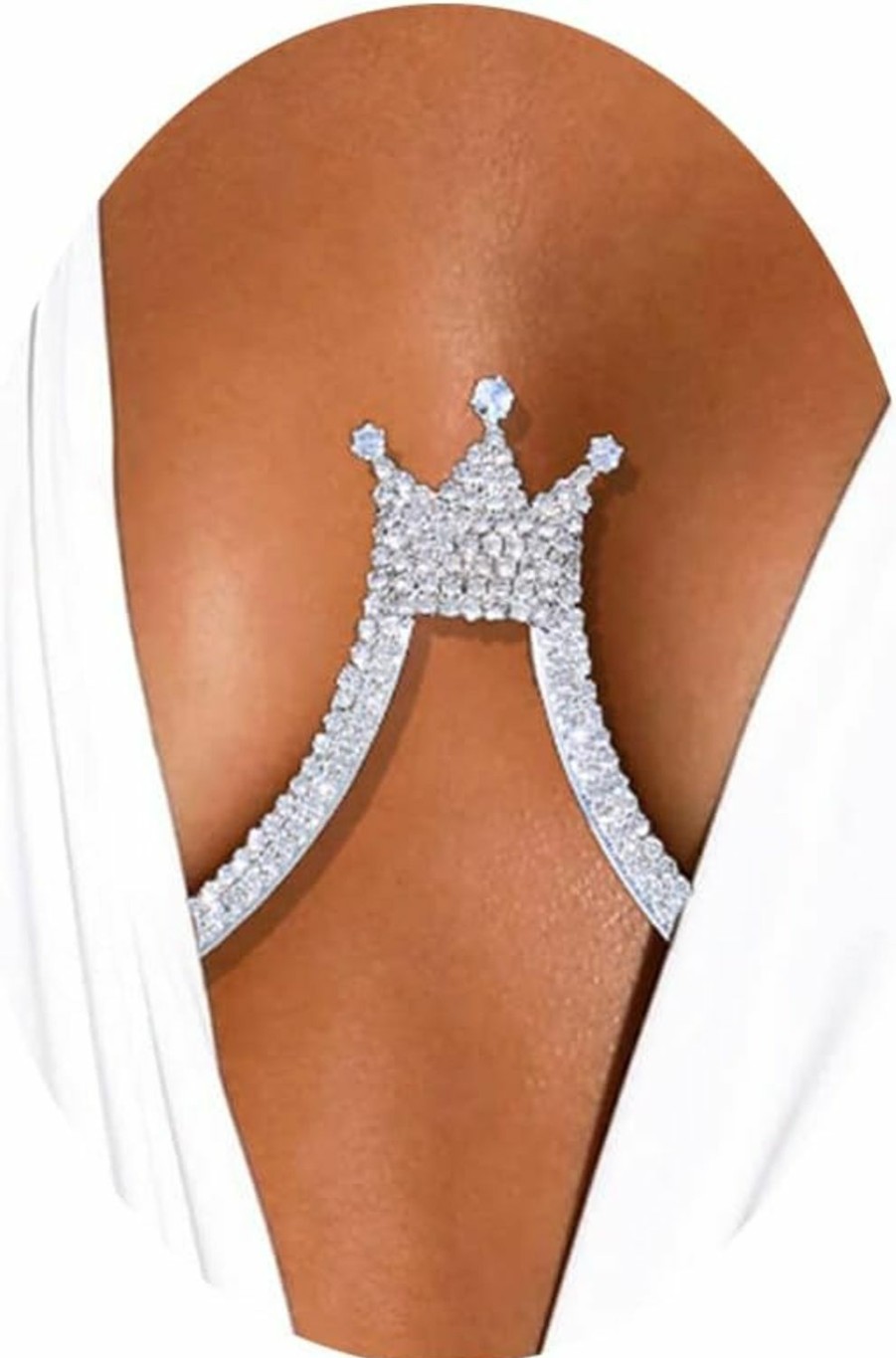 Body Chains | Rotaiboes Rhinestone Chest Bracket Chain Trendy Queen Crown Crystal Harness Chest Bra Chain Sexy Bikini Nightclub Body Chain Jewelry For Women (Crown-Silver)