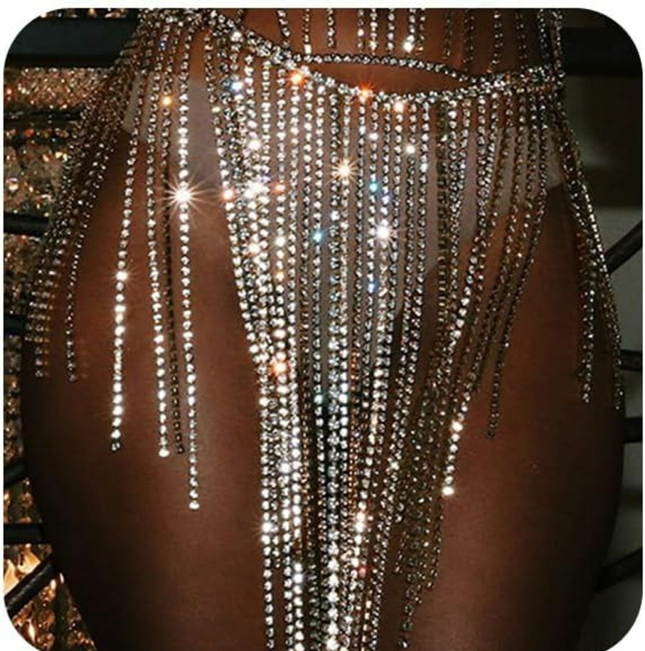 Body Chains | Metisee Metisee Rhinestone Body Chains Crystal Hip Chain Tassel Skirt Belly Chain Bikini Rave Body Chain Jewelry For Women And Girls