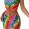 Body Chains | BODIY Bodiy Rainbow Chain Skirt And Top Set Mirror Sequin Body Chain Bra Sparkly Blackless Crop Top Short Skirt For Rave Party Club