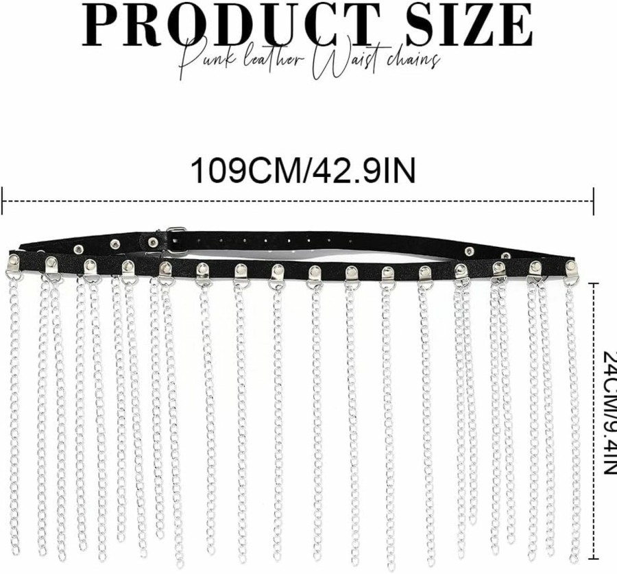 Body Chains | Yonamix Yonamix Punk Leather Waist Chain Belt Silver Tassel Belly Body Chains Rave Body Jewelry Accessories For Women And Girls