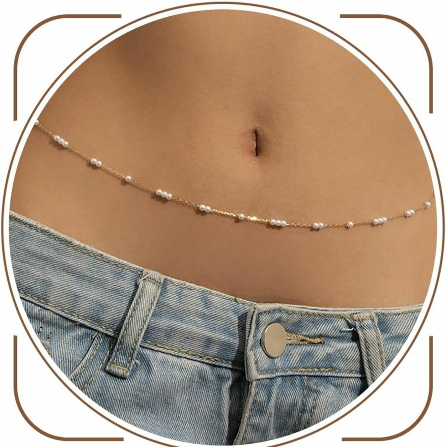 Body Chains | REETAN Reetan Pearl Belly Chain Gold Waist Chains Beach Bikini Waist Chain Belt Fashion Waist Accessories For Women And Girls