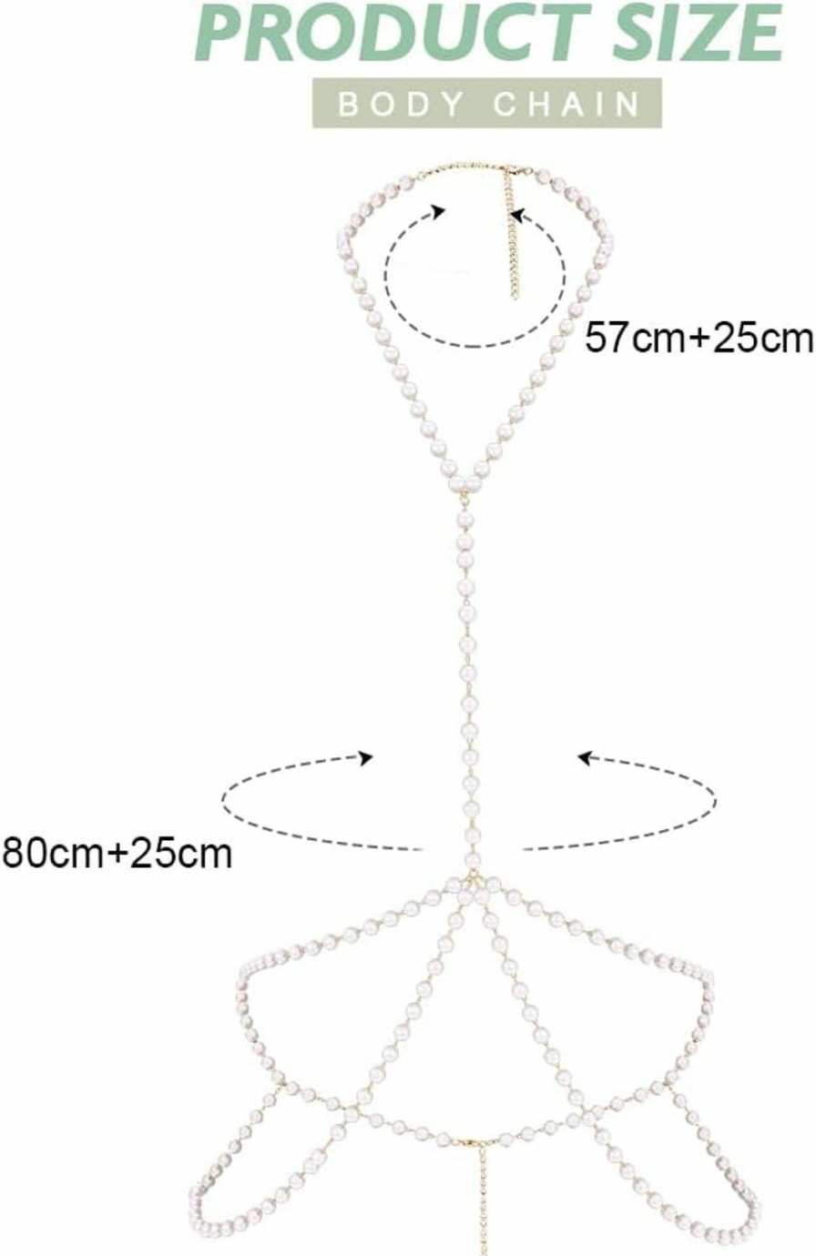 Body Chains | REETAN Reetan Pearl Body Chain Layered Chest Chain Rave Party Bra Chain Fashion Body Jewelry For Women And Girls