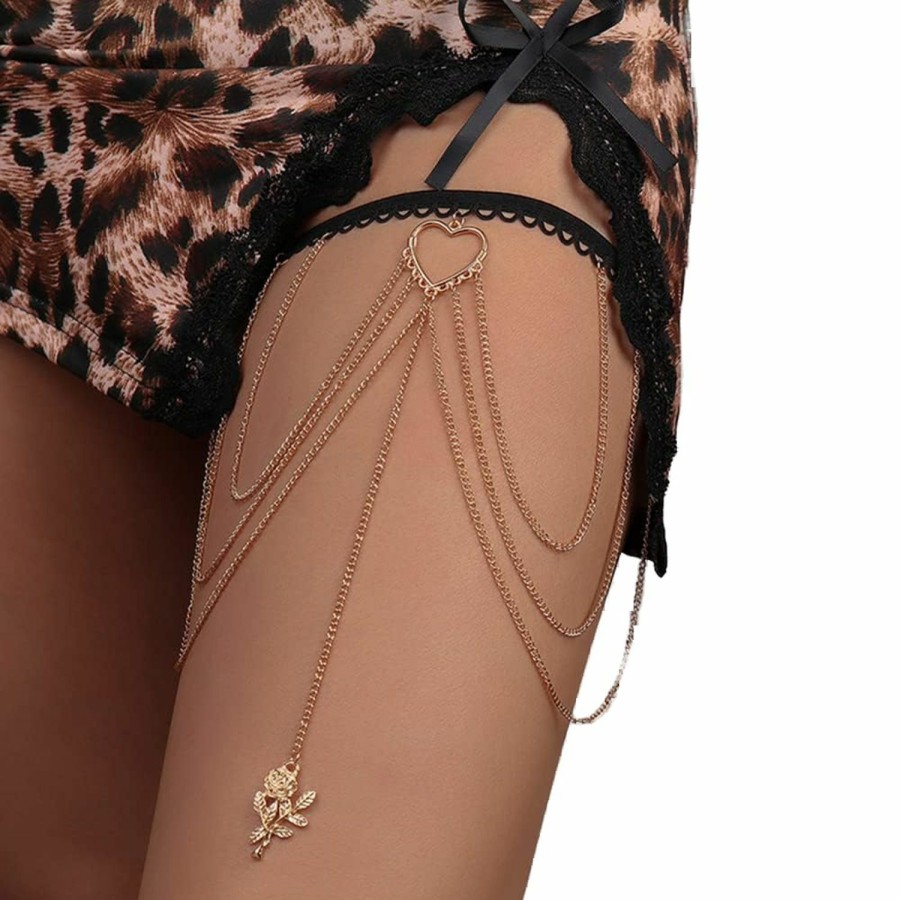 Body Chains | Chargances Chargances Sexy Flower Pendant Thigh Chain Layered Heart Tassle Leg Chain For Women Boho Summer Body Chain Beach Jewelry For Holiday Party Gift (5)