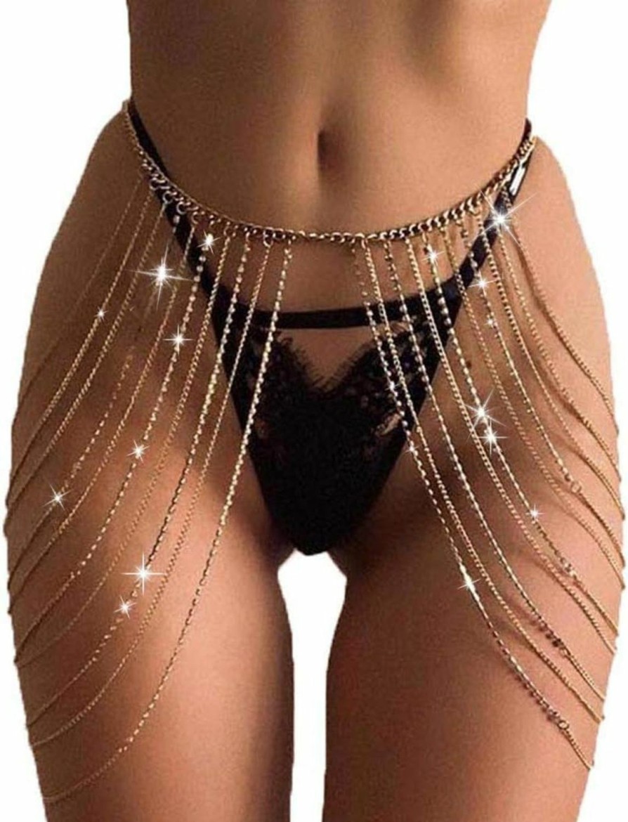 Body Chains | Brishow Brishow Rhinestone Body Chains Layered Crystal Waist Chain Beach Bikini Fashion Body Jewelry Accessories For Women And Girls