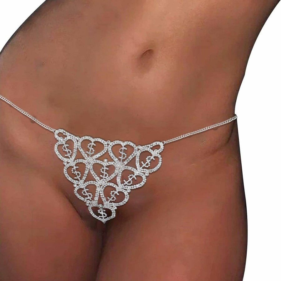 Body Chains | Cusmyre Sexy Rhinestone Thong Panties Crystal Dollar Sign Thong Waist Chain Bikini Body Chain Jewelry Rhinestone G-String Chain For Women Party