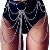 Body Chains | Jerany Jerany Goth Black Leather Chain Belt Punk Charms Pentagram Belly Body Chain Tassel Layered Waist Chains Nightclub Harness Rave Body Jewelry For Women And Girls