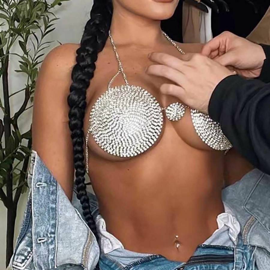 Body Chains | Formery Formery Crystal Bra Body Chain Rhinestone Silver Bikini Chains Beach Nightclub Body Accessories For Women