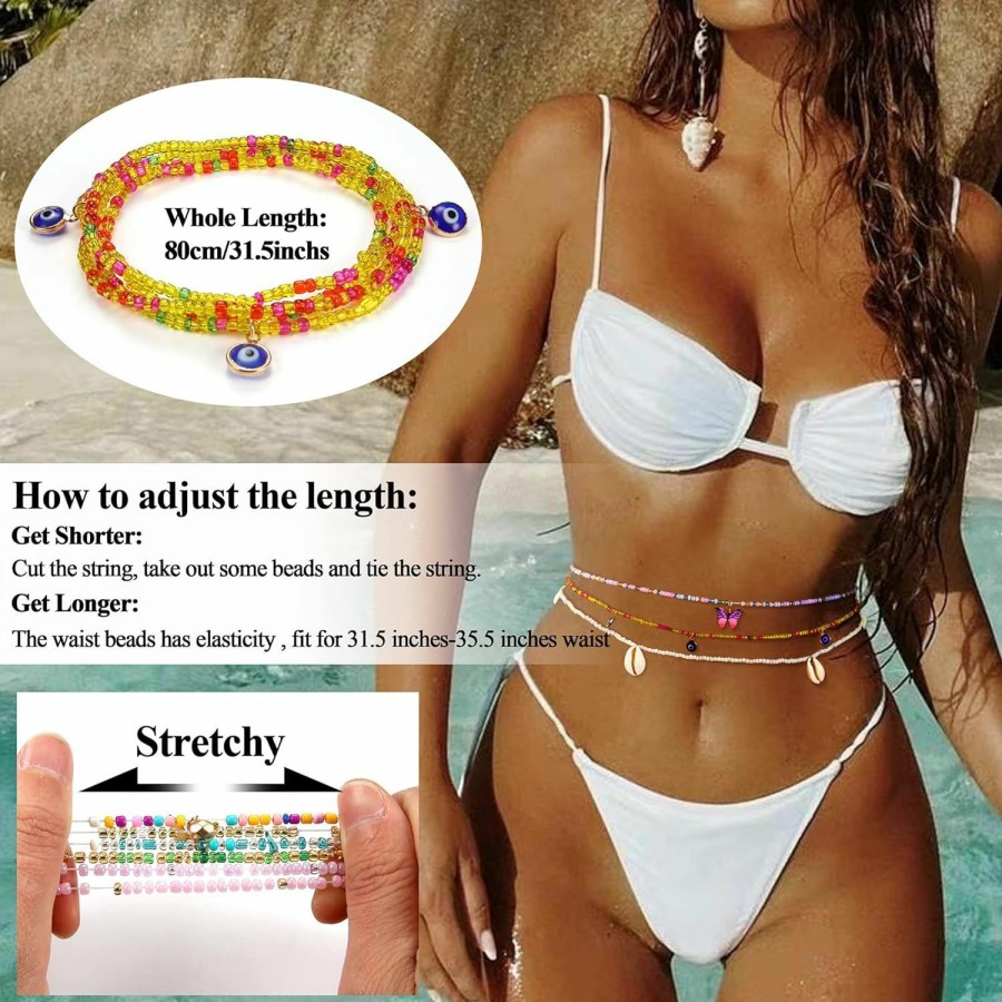 Body Chains | Sanfenly Sanfenly 12Pcs Waist Beads Chains For Women Colorful Belly Beads Elastic Waist Chains Summer Beach Bikini Belly Body Chains African Waist Beads Waist Jewelry